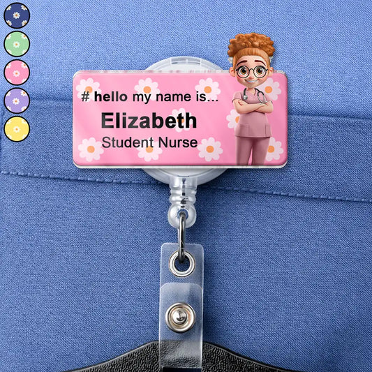 Daisy Pattern Nurse Hello My Name Is - Personalized Badge Reel
