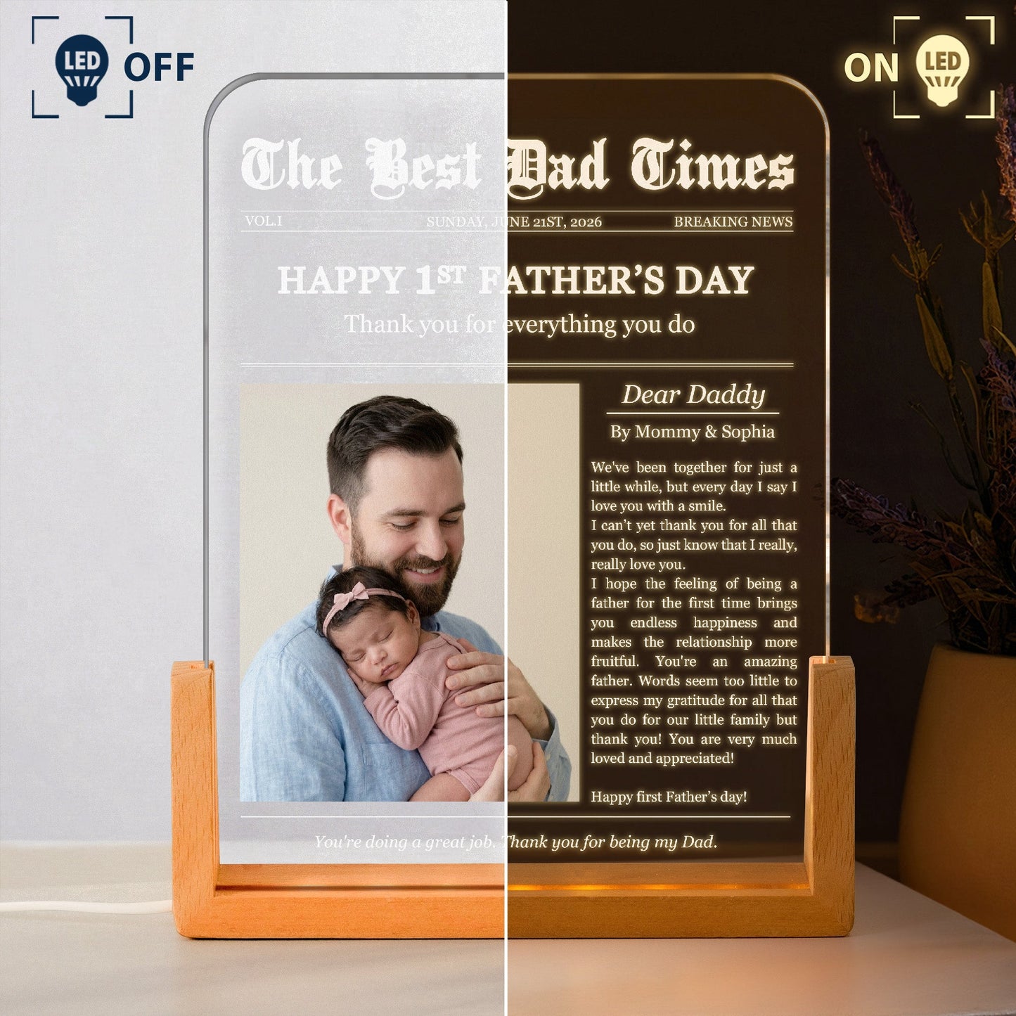Father's Day Gifts, First Father's Day Custom Photo Gift For Dad, Husband - Personalized Night Light