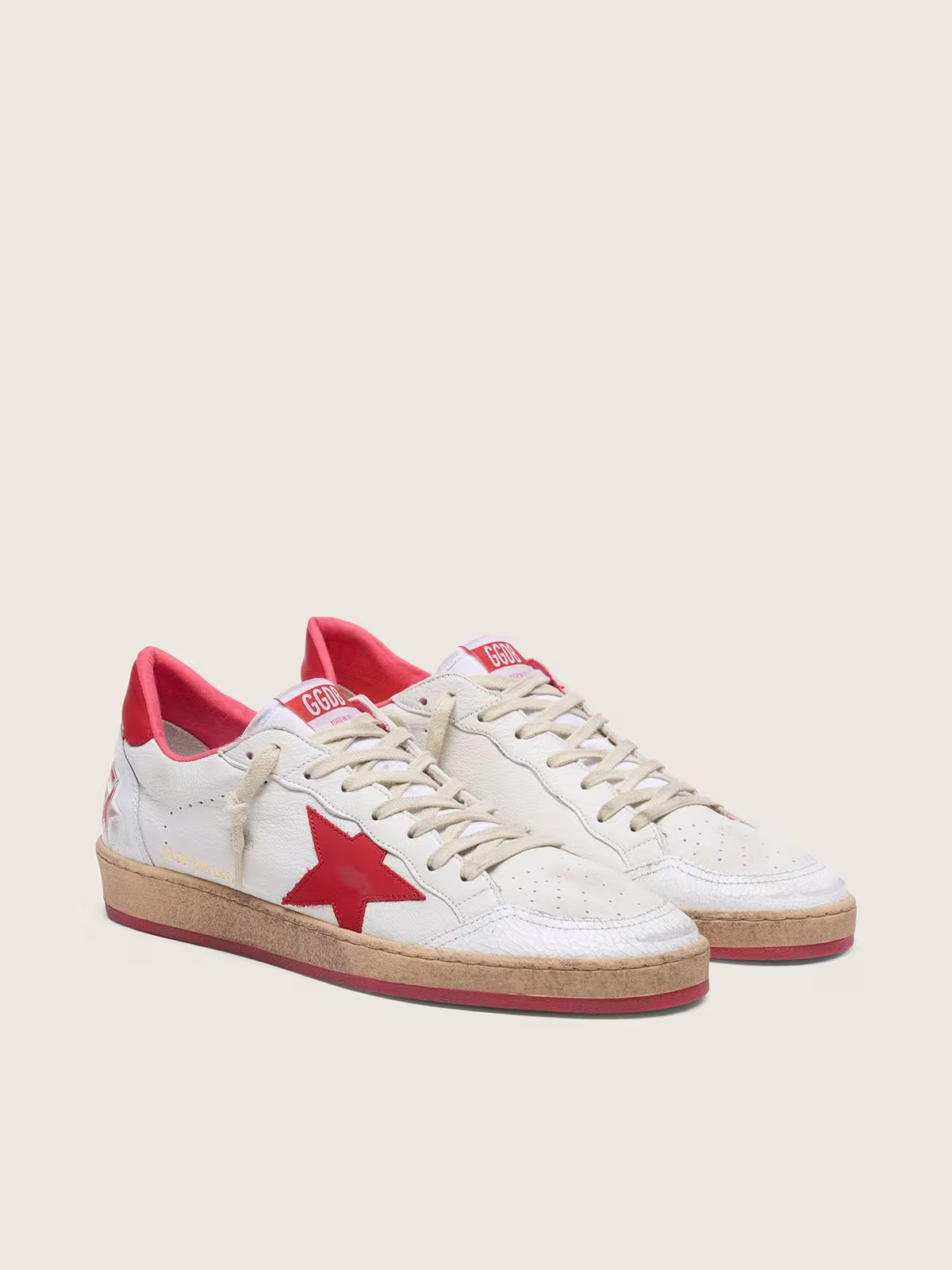 Men's Golden Goose Ball Star Gold Laminated White Red Sneakers