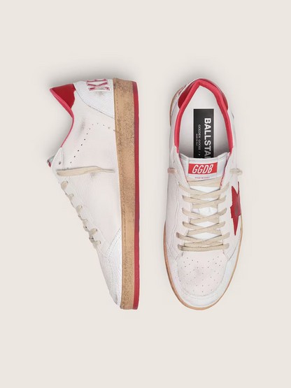 Men's Golden Goose Ball Star Gold Laminated White Red Sneakers
