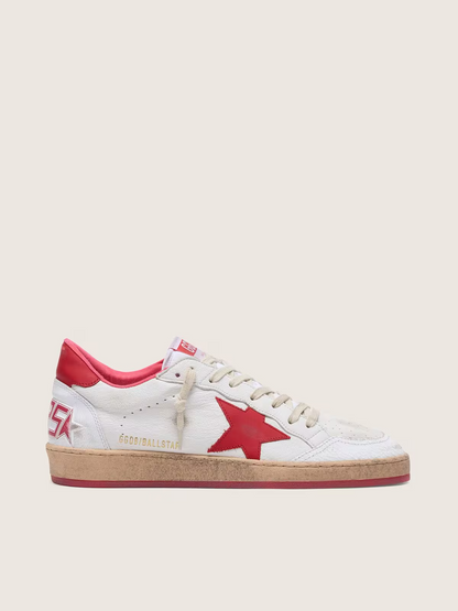 Men's Golden Goose Ball Star Gold Laminated White Red Sneakers