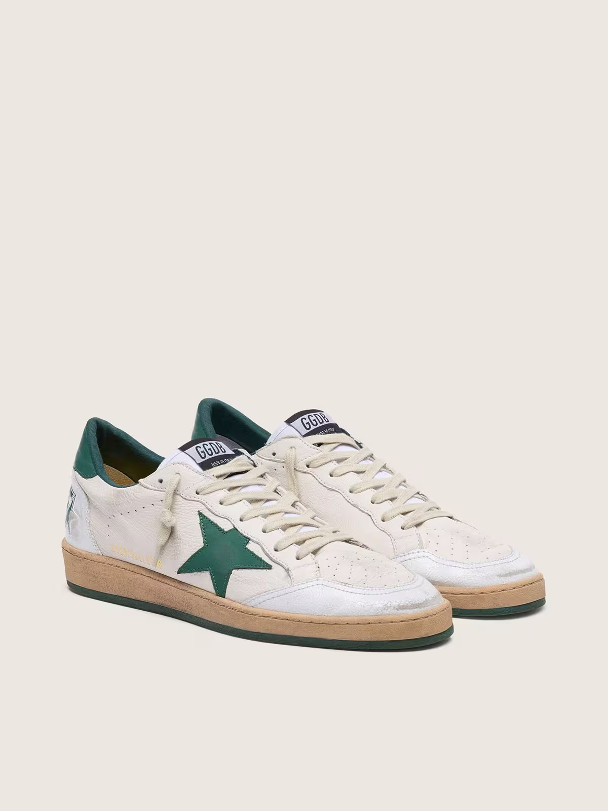 Men's Golden Goose Ball Star Gold Laminated White Green Sneakers