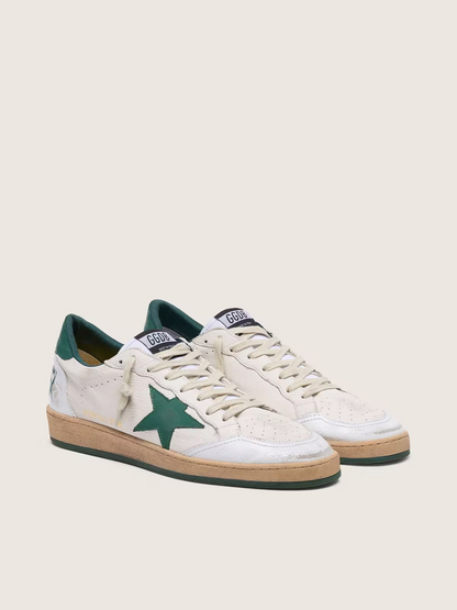 Men's Golden Goose Ball Star Gold Laminated White Green Sneakers