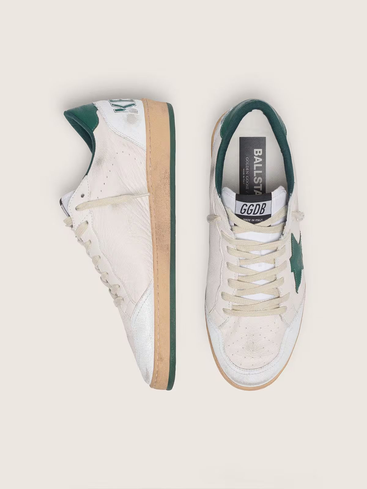 Men's Golden Goose Ball Star Gold Laminated White Green Sneakers