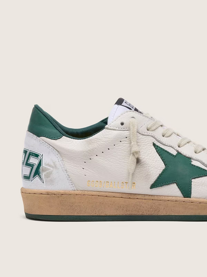 Men's Golden Goose Ball Star Gold Laminated White Green Sneakers