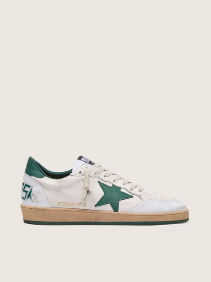 Men's Golden Goose Ball Star Gold Laminated White Green Sneakers