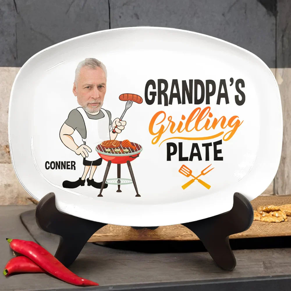 Father's Day Gifts, Custom Photo Daddy's Grilling Plate - Personalized Plate
