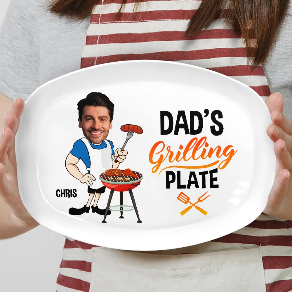 Father's Day Gifts, Custom Photo Daddy's Grilling Plate - Personalized Plate