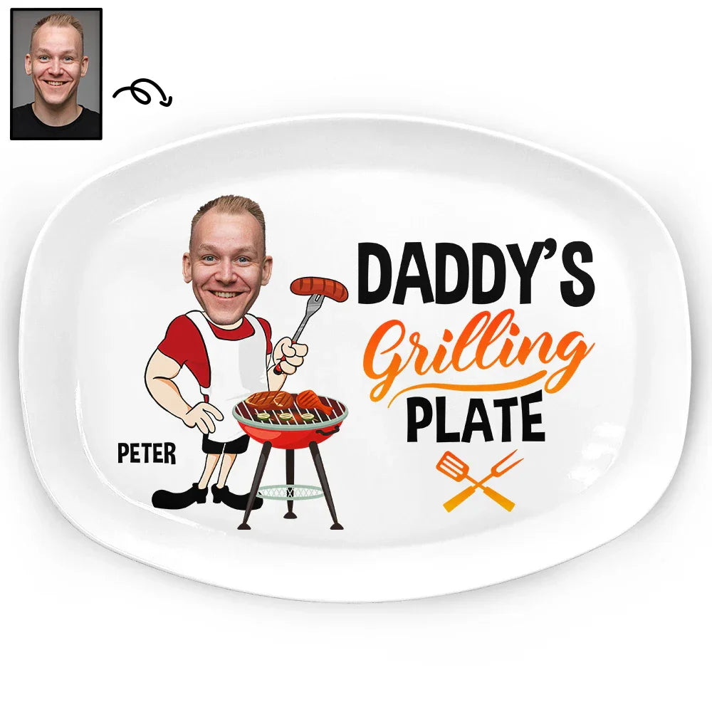 Father's Day Gifts, Custom Photo Daddy's Grilling Plate - Personalized Plate