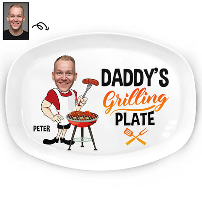 Father's Day Gifts, Custom Photo Daddy's Grilling Plate - Personalized Plate