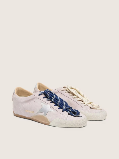 Men's Golden Goose Deluxe Brand Super-Star Pink Suede With Silver Star Sneakers