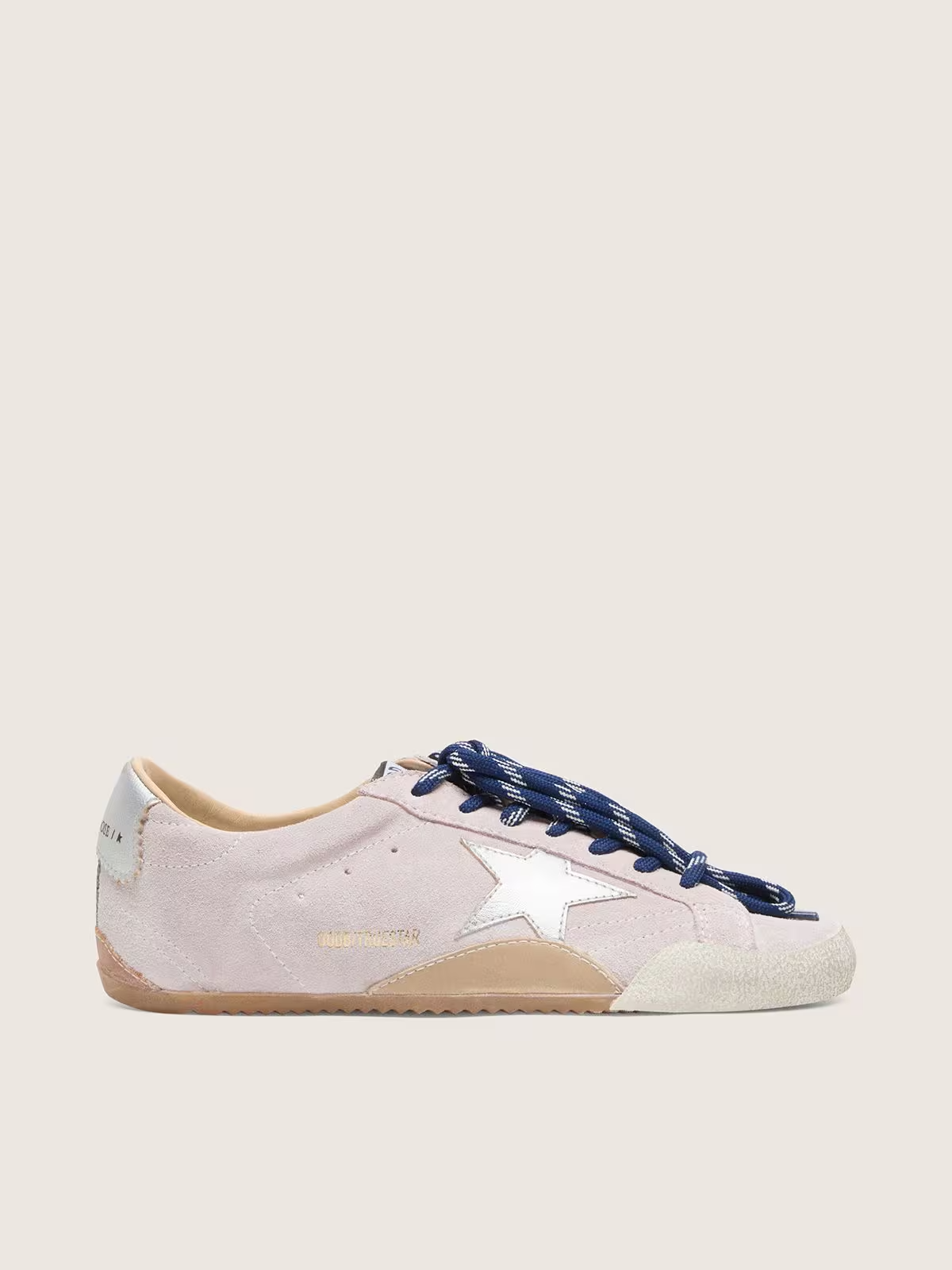 Men's Golden Goose Deluxe Brand Super-Star Pink Suede With Silver Star Sneakers