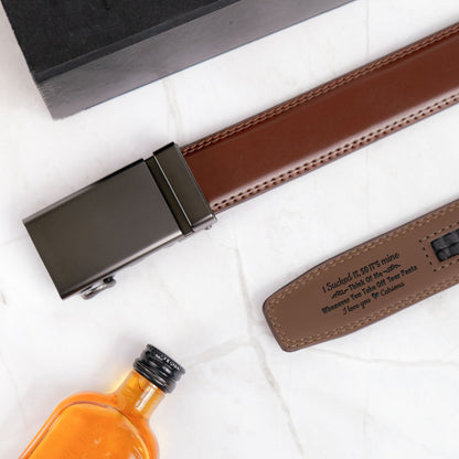 I Sucked It So It's Mine Naughty - Personalized Leather Belt With Engraved Buckle