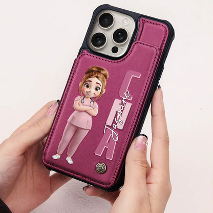 Job Title 3D Effect Nurse - Personalized Leather Flip Wallet Phone Case