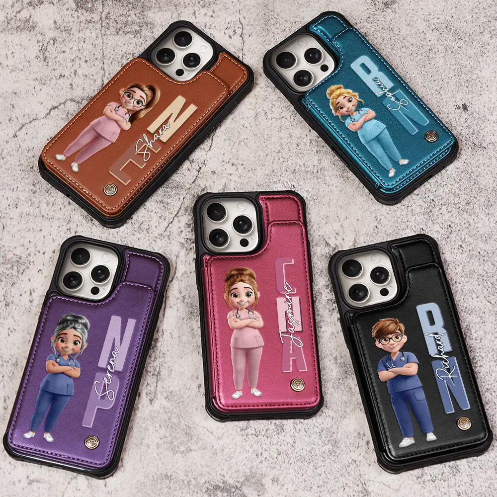 Job Title 3D Effect Nurse - Personalized Leather Flip Wallet Phone Case