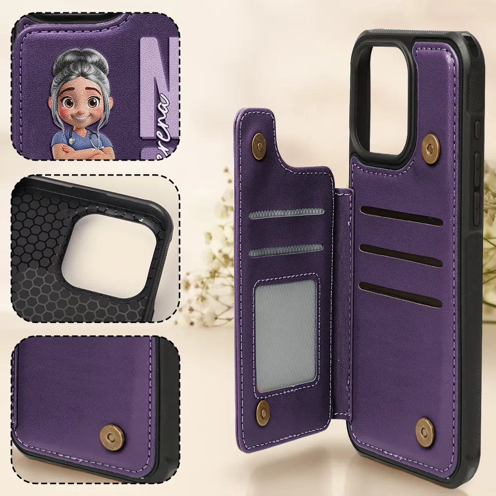 Job Title 3D Effect Nurse - Personalized Leather Flip Wallet Phone Case