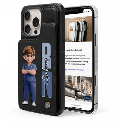 Job Title 3D Effect Nurse - Personalized Leather Flip Wallet Phone Case