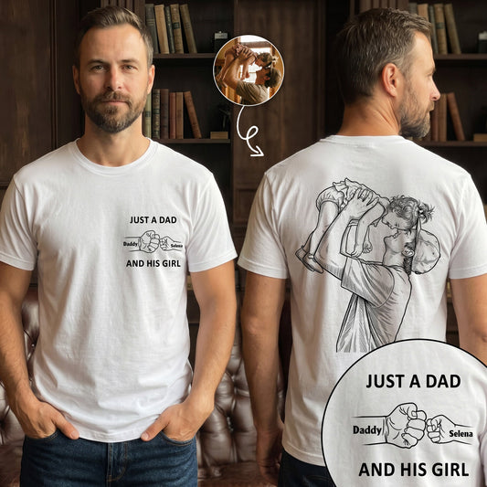 Just A Dad And His Girl Sketch Line Art Father's Day Gift For Dad, New Dad, Husband - Personalized Shirt