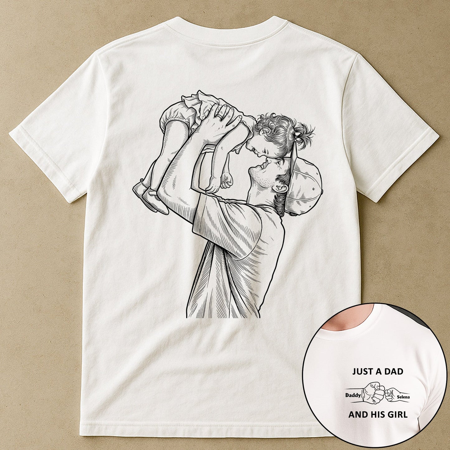 Just A Dad And His Girl Sketch Line Art Father's Day Gift For Dad, New Dad, Husband - Personalized Shirt