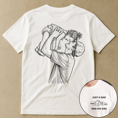 Just A Dad And His Girl Sketch Line Art Father's Day Gift For Dad, New Dad, Husband - Personalized Shirt