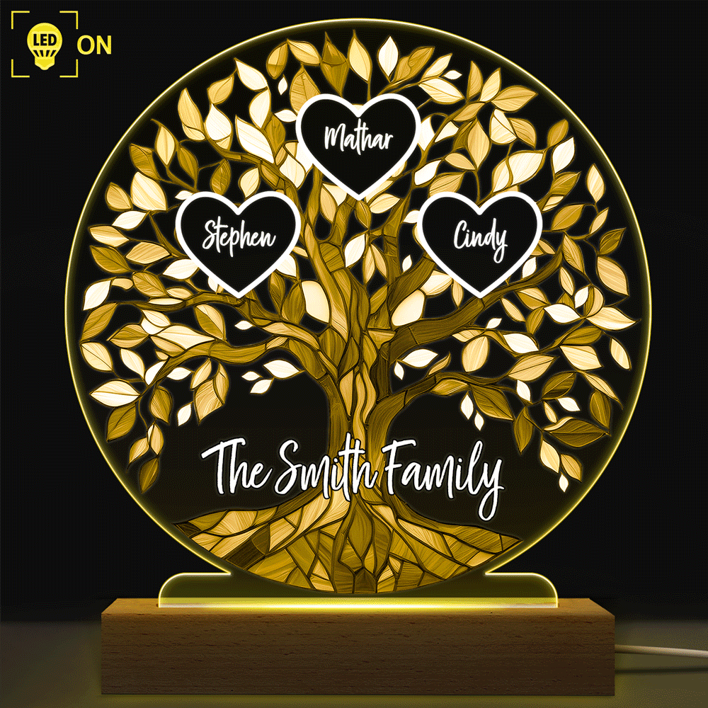 Loving Family Tree Unbreakable Bond - Personalized 3D Led Light Wooden Base
