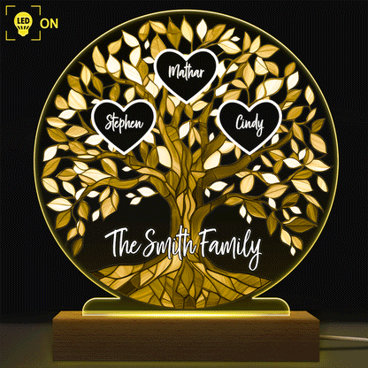 Loving Family Tree Unbreakable Bond - Personalized 3D Led Light Wooden Base
