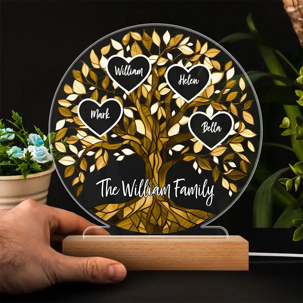 Loving Family Tree Unbreakable Bond - Personalized 3D Led Light Wooden Base