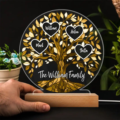 Loving Family Tree Unbreakable Bond - Personalized 3D Led Light Wooden Base