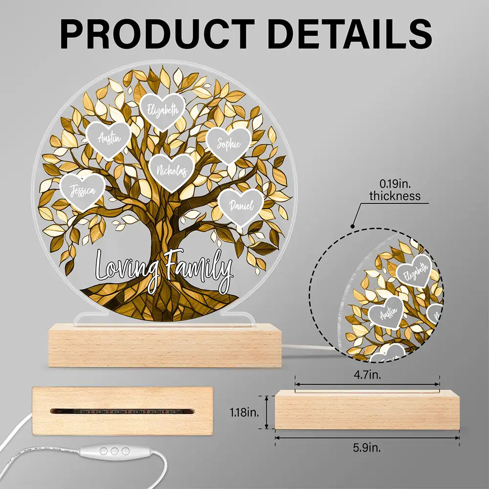 Loving Family Tree Unbreakable Bond - Personalized 3D Led Light Wooden Base