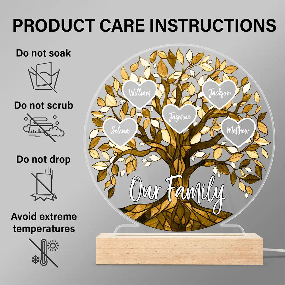 Loving Family Tree Unbreakable Bond - Personalized 3D Led Light Wooden Base