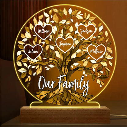 Loving Family Tree Unbreakable Bond - Personalized 3D Led Light Wooden Base