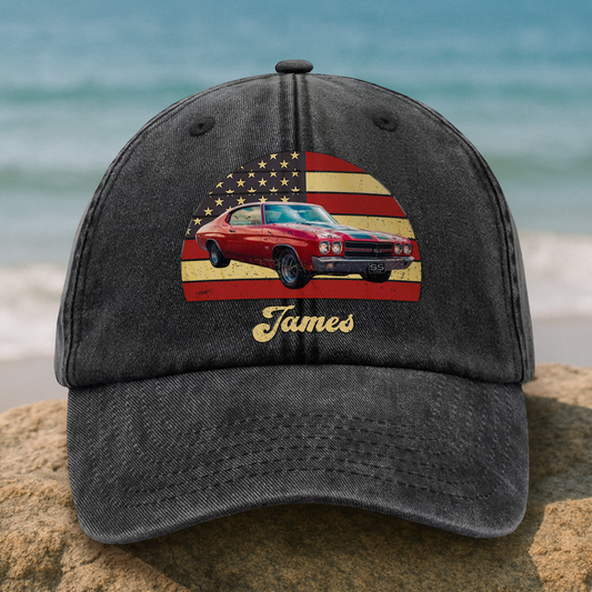 Custom Photo Vintage Retro Car Washed Denim Baseball Cap