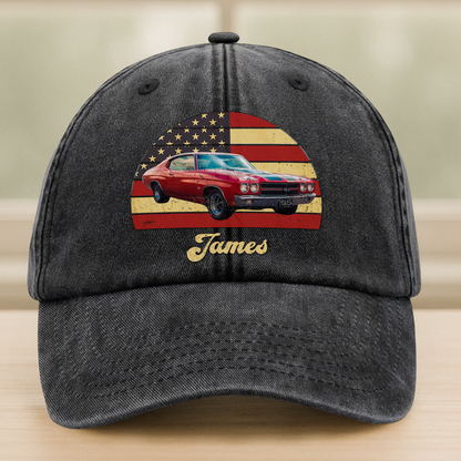 Custom Photo Vintage Retro Car Washed Denim Baseball Cap