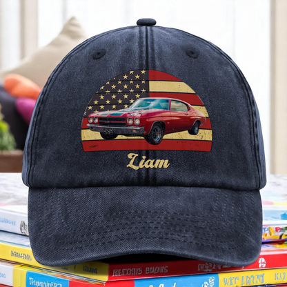 Custom Photo Vintage Retro Car Washed Denim Baseball Cap