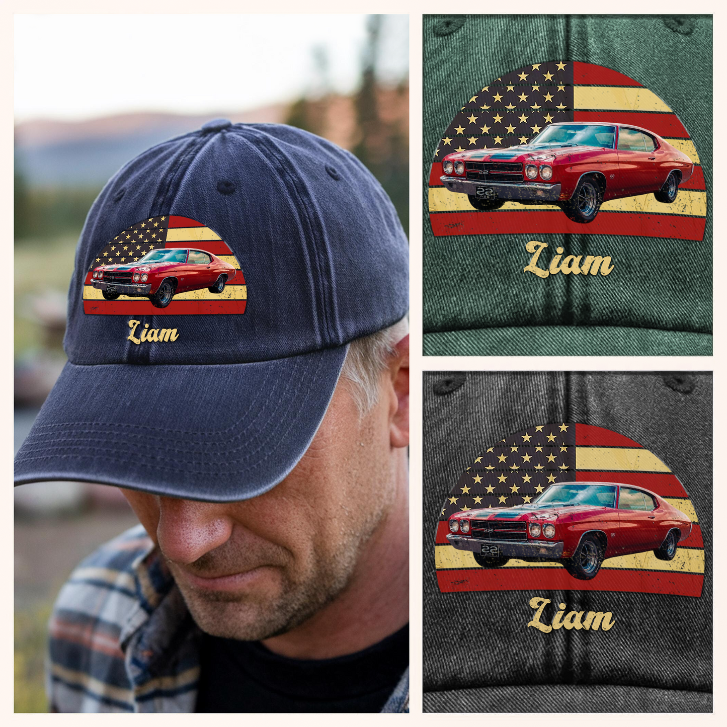 Custom Photo Vintage Retro Car Washed Denim Baseball Cap