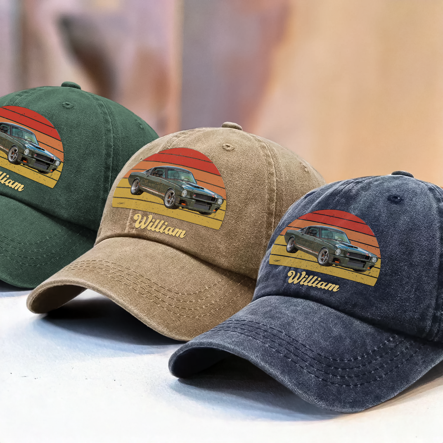 Custom Photo Vintage Retro Car Washed Denim Baseball Cap