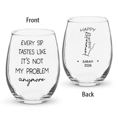 Personalized Name Birth Month Flower Wine Glass - Happy Retirement Gift