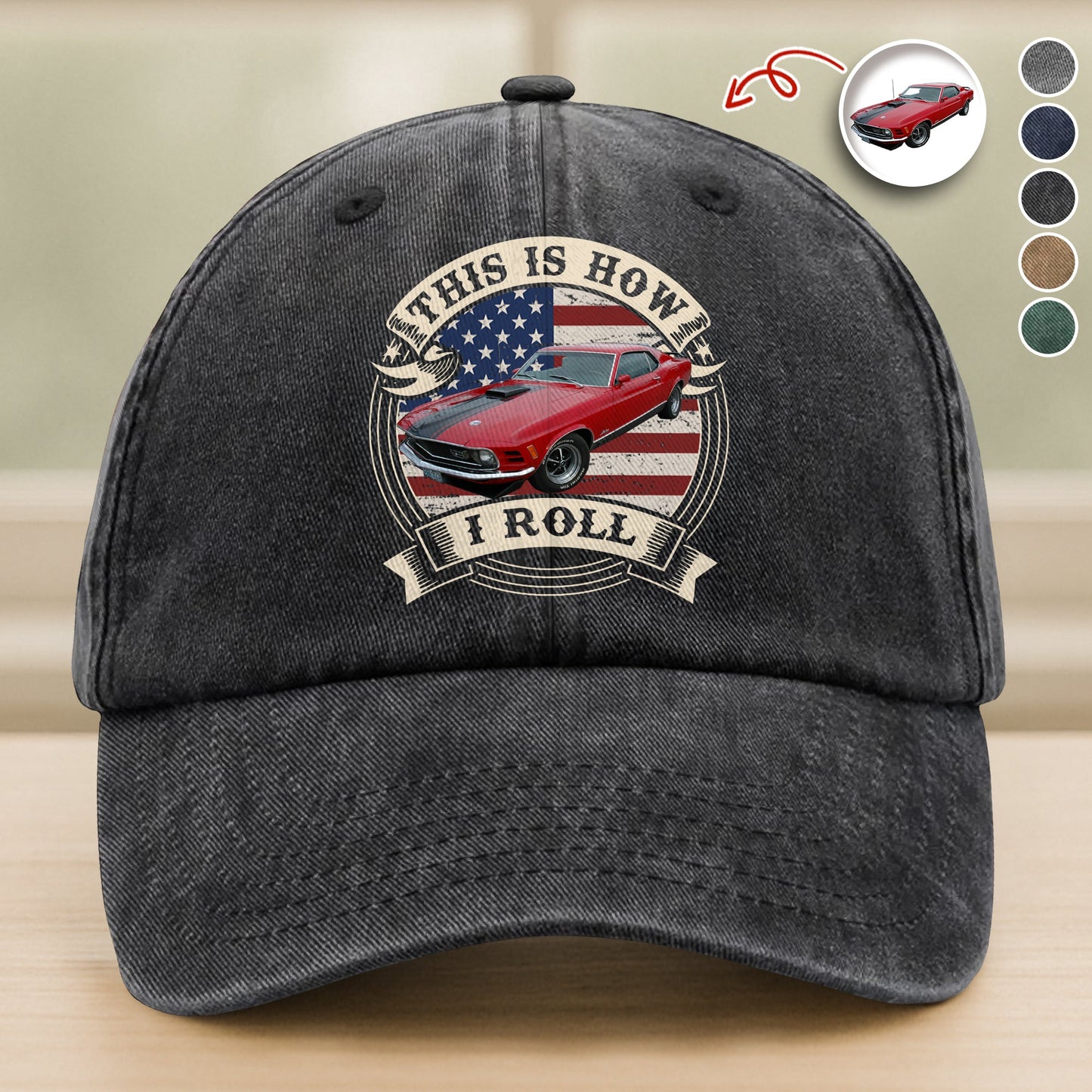 This Is How I Roll - Custom Car Photo Route 66 Vintage Washed Denim Baseball Cap