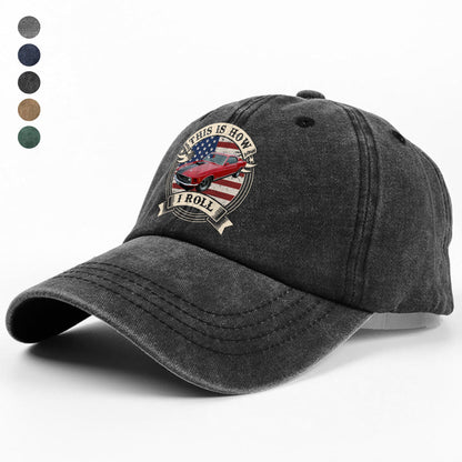 This Is How I Roll - Custom Car Photo Route 66 Vintage Washed Denim Baseball Cap