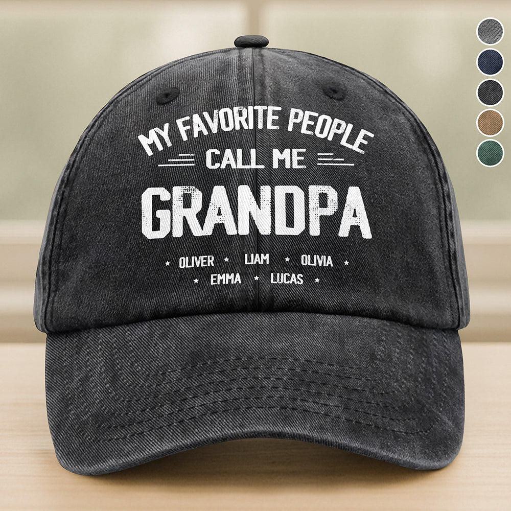 Personalized My Favorite People Call Me Daddy Vintage Washed Denim Baseball Cap