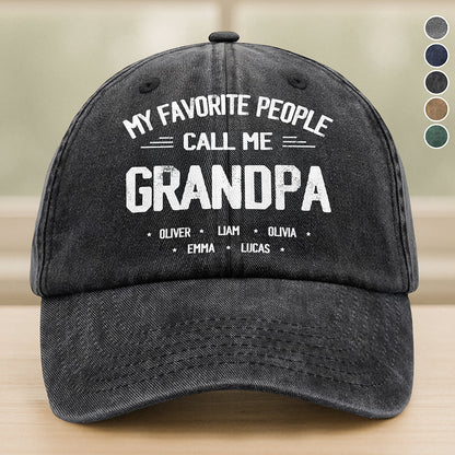 Personalized My Favorite People Call Me Daddy Vintage Washed Denim Baseball Cap
