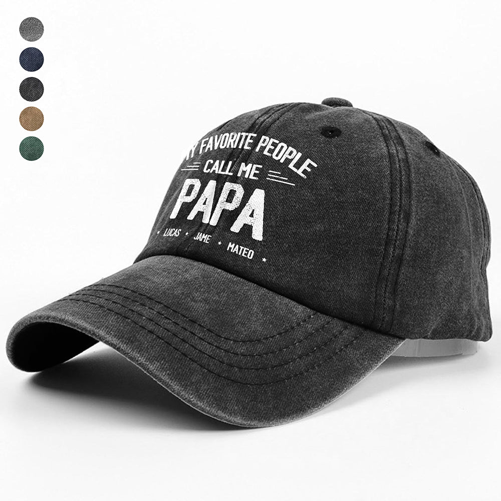 Personalized My Favorite People Call Me Daddy Vintage Washed Denim Baseball Cap