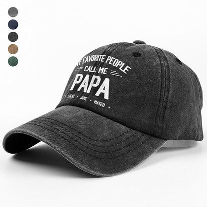 Personalized My Favorite People Call Me Daddy Vintage Washed Denim Baseball Cap