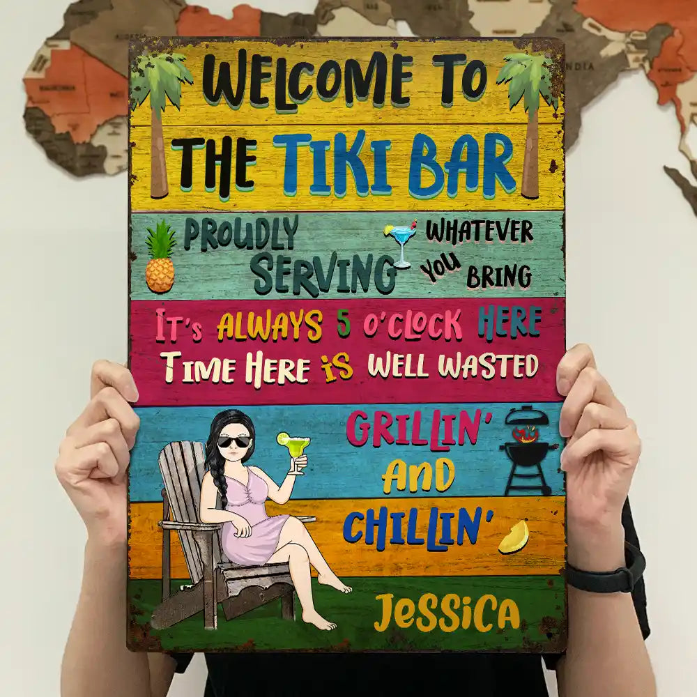 Patio Welcome Grilling Proudly Serving Whatever You Bring - Personalized Custom Classic Metal Signs