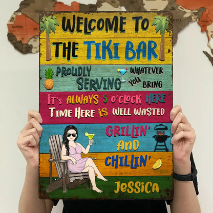 Patio Welcome Grilling Proudly Serving Whatever You Bring - Personalized Custom Classic Metal Signs