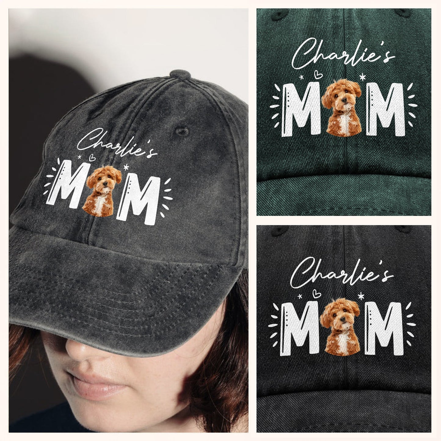 Custom Photo Dog Cat - Dog Mom Cat Mom Washed Denim Baseball Cap