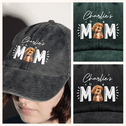 Custom Photo Dog Cat - Dog Mom Cat Mom Washed Denim Baseball Cap