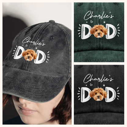 Custom Photo Dog Cat - Dog Mom Cat Mom Washed Denim Baseball Cap
