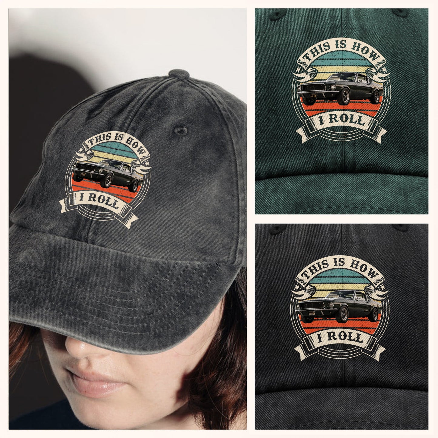 This Is How I Roll - Custom Car Photo Route 66 Vintage Washed Denim Baseball Cap