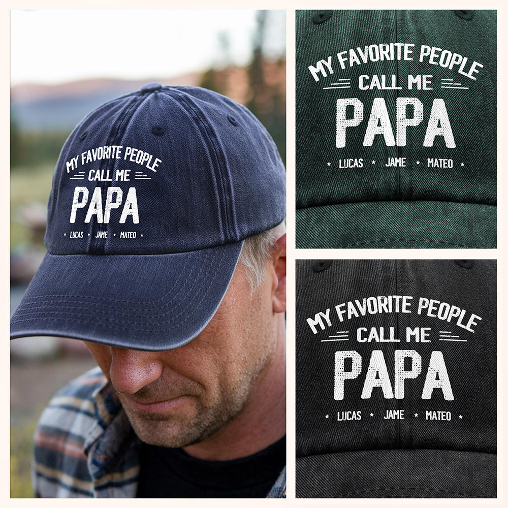 Personalized My Favorite People Call Me Daddy Vintage Washed Denim Baseball Cap